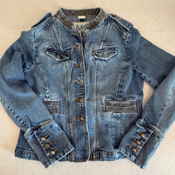 Michael Kors Jackets & Blazers - Michael Kors Womens Military Denim Jacket Blue Medium Wash Button Up Coat Size M